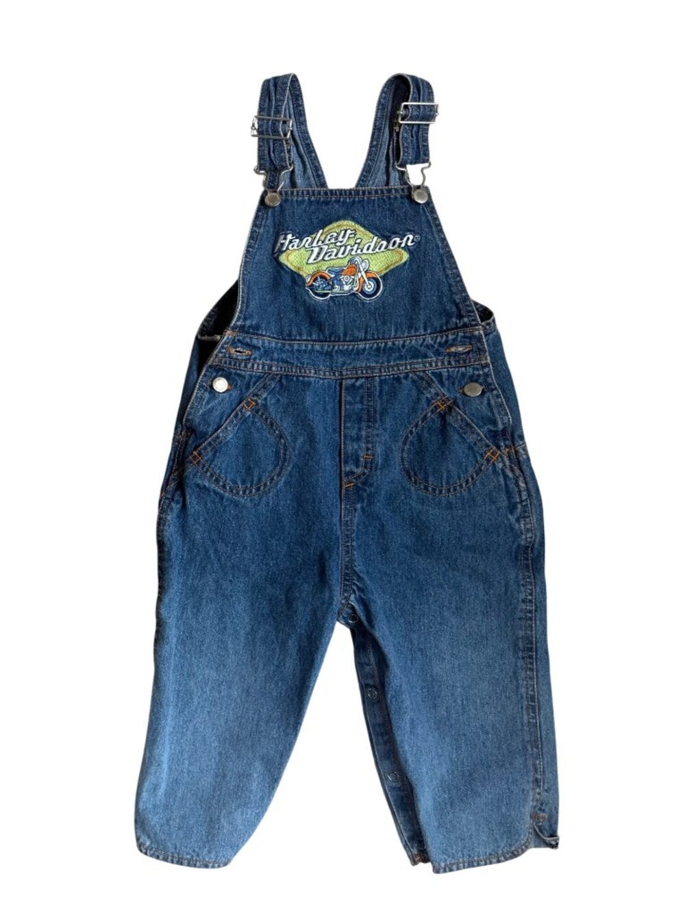 Vtg Harley Davidson Denim Overalls Size 24 Mos Kids Motorcycle Snap Legs